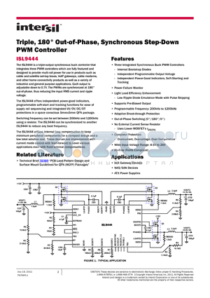 ISL9444IRZ datasheet - Triple, 180` Out-of-Phase, Synchronous Step-Down PWM Controll