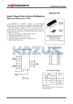 KK74AC157D datasheet - Quad 2-Input Data Selector/Multiplexer High-Speed Silicon-Gate CMOS