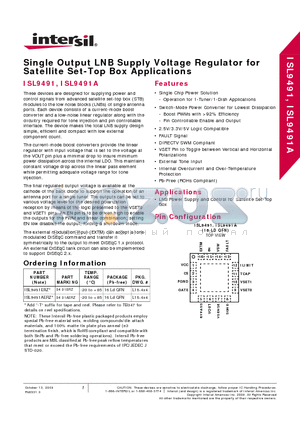 ISL9491 datasheet - LNB Power Supply and Control for Satellite Set-Top Box