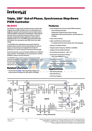 ISL9444IRZ datasheet - Triple, 180` Out-of-Phase, Synchronous Step-Down PWM Controller