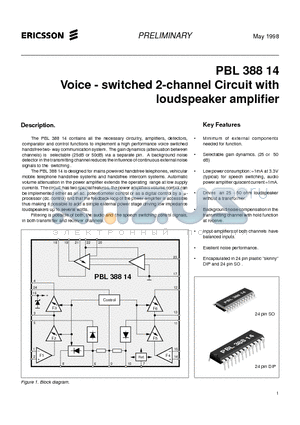 PBL38814 datasheet - Voice - switched 2-channel Circuit with loudspeaker amplifier
