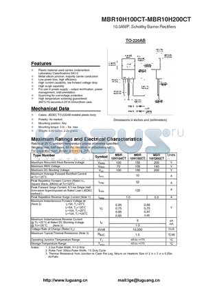 MBR10H200CT datasheet - 10.0AMP. Schottky Barrier Rectifiers