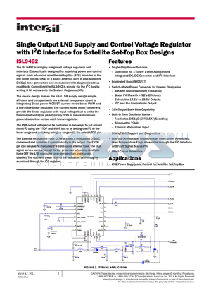 ISL9492 datasheet - Single Output LNB Supply and Control Voltage Regulator