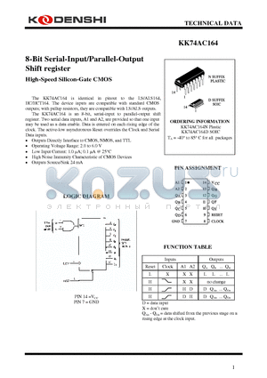 KK74AC164N datasheet - 8-Bit Serial-Input/Parallel-Output Shift register High-Speed Silicon-Gate CMOS