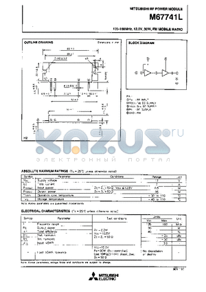 M67741 datasheet - 135-160MHz,12.5V,30W, FM MOBILE RADIO