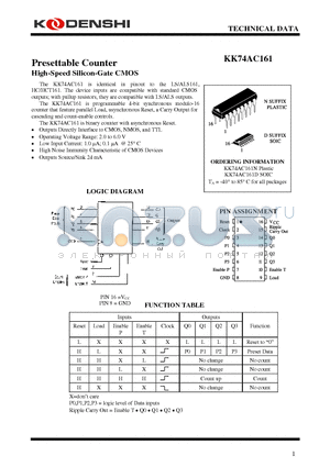 KK74AC161 datasheet - Presettable Counter High-Speed Silicon-Gate CMOS