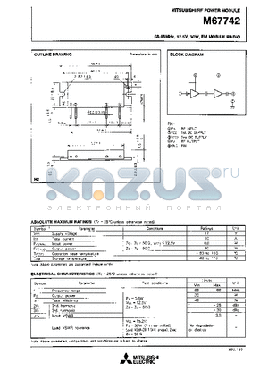 M67742 datasheet - 68-88MHz,12.5V,30W, FM MOBILE RADIO