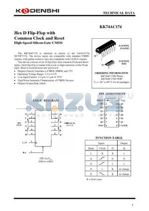 KK74AC174D datasheet - Hex D Flip-Flop with Common Clock and Reset High-Speed Silicon-Gate CMOS