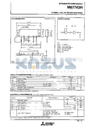 M67743H datasheet - 77-88MHz,12.5V,7W, FM PORTABLE RADIO