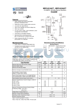 MBR10H200CT datasheet - 10.0AMPS. Schottky Barrier Rectifiers