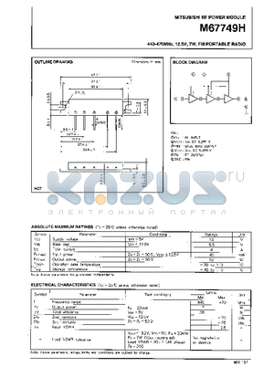 M67749H datasheet - 440-470MHz, 12.5V, 7W, FM PORTABLE RADIO