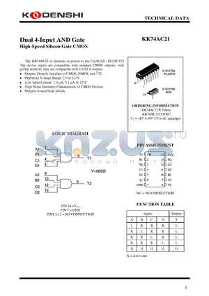 KK74AC21 datasheet - Dual 4-Input AND Gate High-Speed Silicon-Gate CMOS
