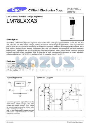 LM78LXXA3 datasheet - Low Current Positive Voltage Regulator