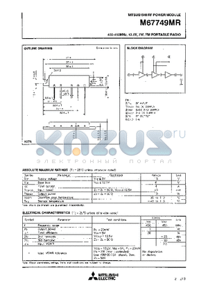 M67749MR datasheet - 430-450MHz, 12.5V, 7W, FM PORTABLE RADIO