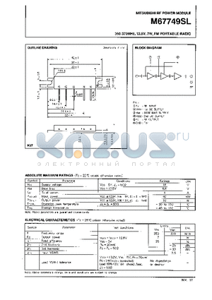 M67749SL datasheet - 350-370MHz, 12.5V, 7W, FM PORTABLE RADIO