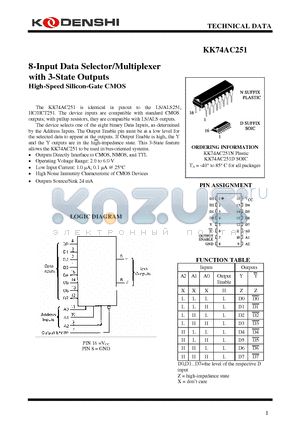 KK74AC251 datasheet - 8-Input Data Selector/Multiplexer with 3-State Outputs High-Speed Silicon-Gate CMOS