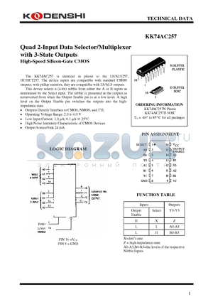 KK74AC257 datasheet - Quad 2-Input Data Selector/Multiplexer with 3-State Outputs High-Speed Silicon-Gate CMOS