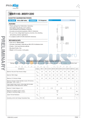 MBR1100 datasheet - SCHOTTKY BARRIER RECTIFIERS