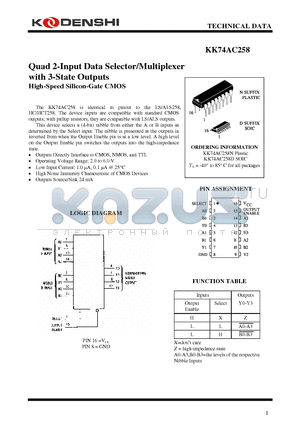 KK74AC258 datasheet - Quad 2-Input Data Selector/Multiplexer with 3-State Outputs High-Speed Silicon-Gate CMOS