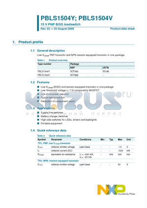 PBLS1504Y datasheet - 15 V PNP BISS loadswitch