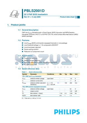 PBLS2001D datasheet - 20 V PNP BISS loadswitch