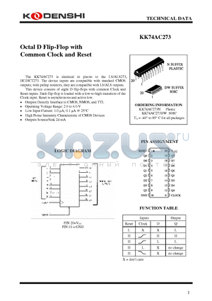 KK74AC273N datasheet - Octal D Flip-Flop with Common Clock and Reset