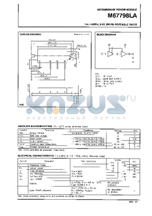 M67798 datasheet - 144-148MHz, 9.6V, 8W, FM PORTABLE RADIO