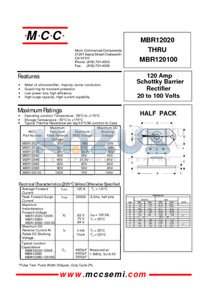 MBR120100 datasheet - 120 Amp Rectifier 20 to 100 Volts Schottky Barrier
