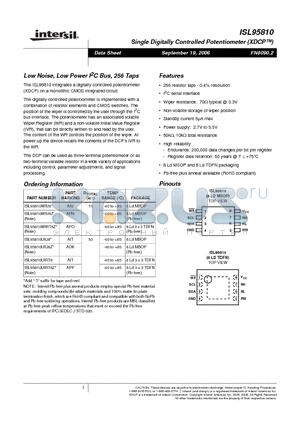 ISL95810WIRT8Z datasheet - Low Noise, Low Power I2C Bus, 256 Taps