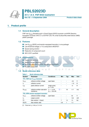 PBLS2023D datasheet - 20 V, 1.8 A PNP BISS loadswitch