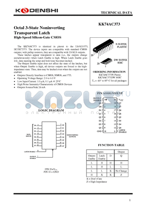 KK74AC373DW datasheet - Octal 3-State Noninverting Transparent Latch High-Speed Silicon-Gate CMOS