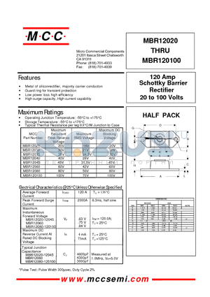 MBR12030 datasheet - 120 Amp Rectifier 20 to 100 Volts Schottky Barrier