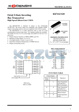 KK74AC620DW datasheet - Octal 3-State Inverting Bus Transceiver High-Speed Silicon-Gate CMOS