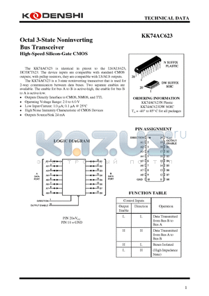 KK74AC623DW datasheet - Octal 3-State Noninverting Bus Transceiver High-Speed Silicon-Gate CMOS