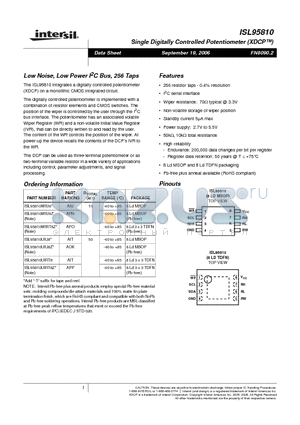 ISL95810UIRT8 datasheet - Low Noise, Low Power I2C Bus, 256 Taps