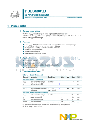 PBLS6005D datasheet - 60 V PNP BISS loadswitch