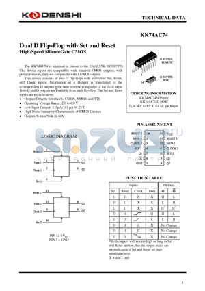 KK74AC74D datasheet - Dual D Flip-Flop with Set and Reset High-Speed Silicon-Gate CMOS