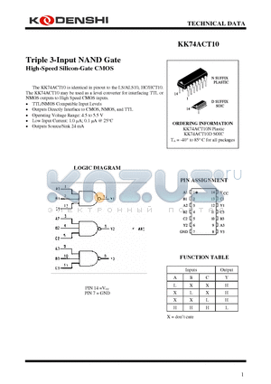 KK74ACT10 datasheet - Triple 3-Input NAND Gate High-Speed Silicon-Gate CMOS
