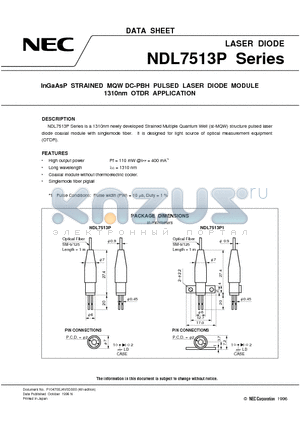 NDL7153 datasheet - InGaAsP STRAINED MQW DC-PBH PULSED LASER DIODE MODULE 1310nm OTDR APPLICATION