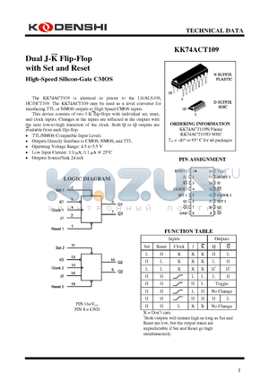 KK74ACT109N datasheet - Dual J-K Flip-Flop with Set and Reset High-Speed Silicon-Gate CMOS