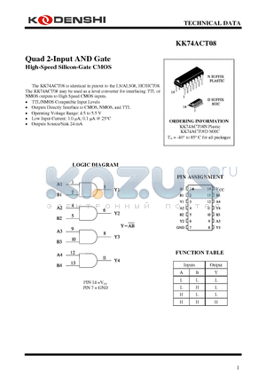 KK74ACT08D datasheet - Quad 2-Input AND Gate High-Speed Silicon-Gate CMOS