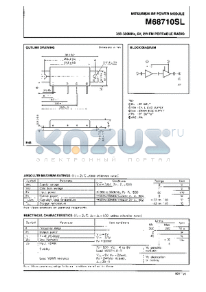 M68710SL datasheet - 350-380MHz, 6V, 2W, FM PORTABLE RADIO