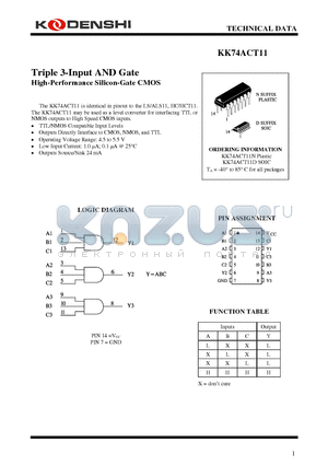 KK74ACT11D datasheet - Triple 3-Input AND Gate High-Performance Silicon-Gate CMOS