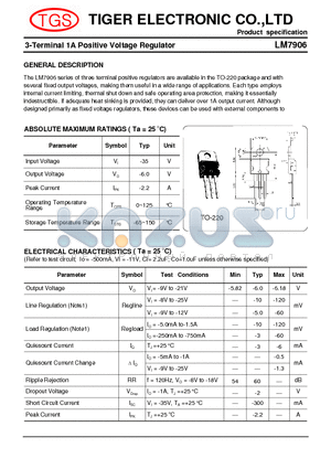 LM7906 datasheet - 3-Terminal 1A Positive Voltage Regulator