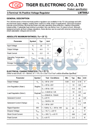 LM7906J datasheet - 3-Terminal 1A Positive Voltage Regulator
