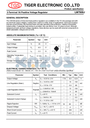 LM7908J datasheet - 3-Terminal 1A Positive Voltage Regulator