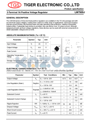 LM7909J datasheet - 3-Terminal 1A Positive Voltage Regulator