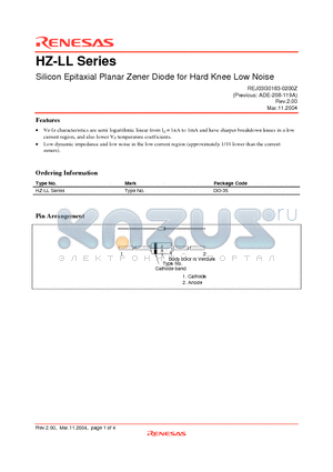 HZ2BLL datasheet - Silicon Epitaxial Planar Zener Diode for Hard Knee Low Noise