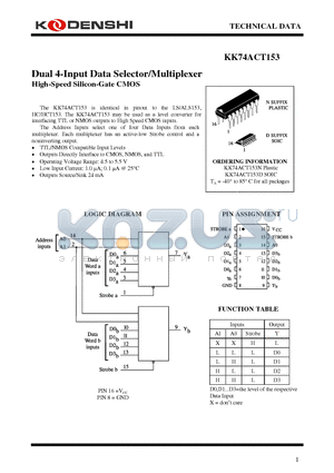 KK74ACT153 datasheet - Dual 4-Input Data Selector/Multiplexer High-Speed Silicon-Gate CMOS