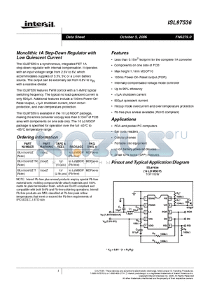ISL97536 datasheet - Monolithic 1A Step-Down Regulator with Low Quiescent Current